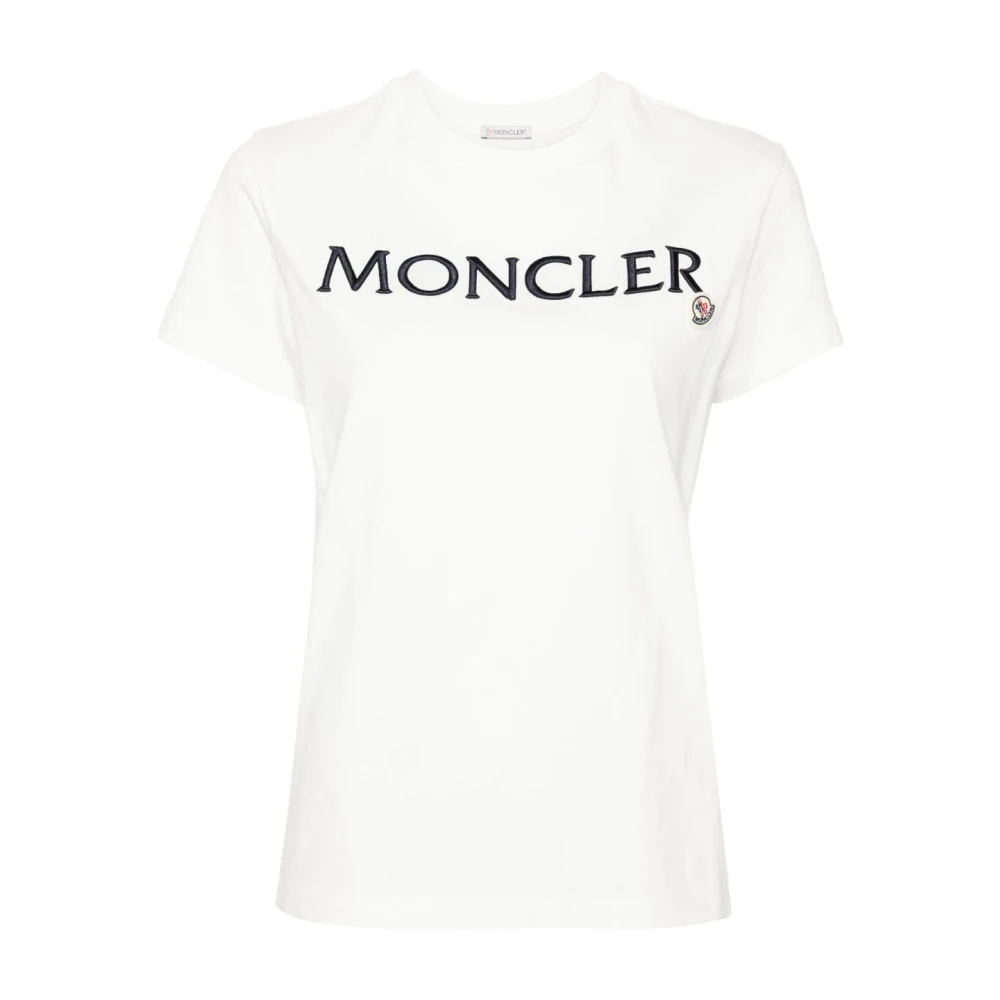 Moncler Wit Logo Katoenen T-shirt Polos White Dames