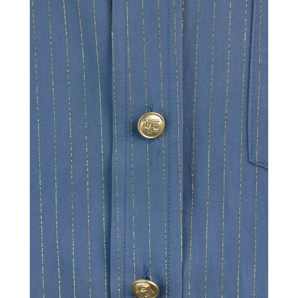 A Paper Kid Blauwe Microgessata Lurex Shirt Blue Dames