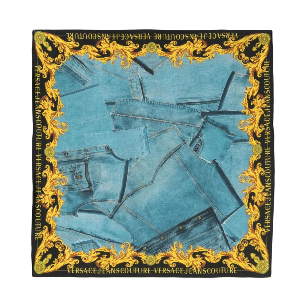 Versace Jeans Couture Silkesscarf med Barocco Print Blue, Dam