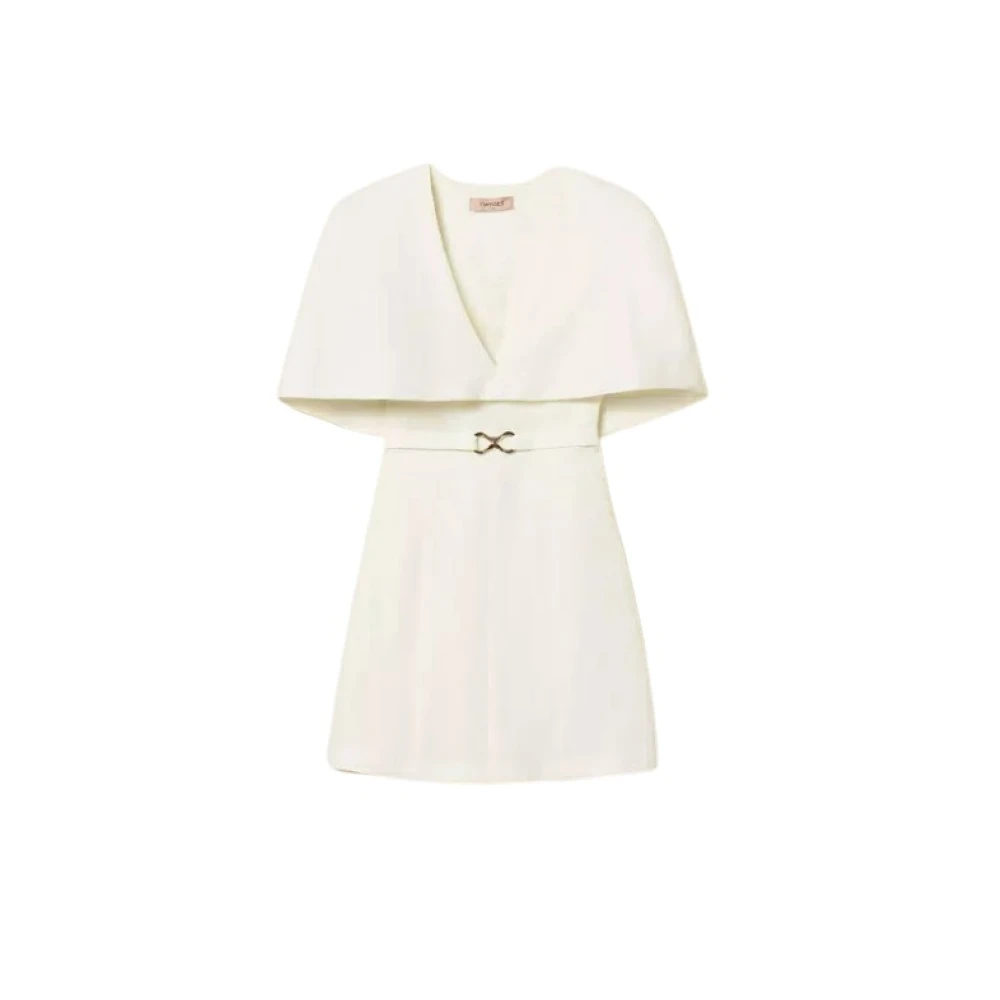 Twinset Women's White Short Dress In Linen Blend Twill