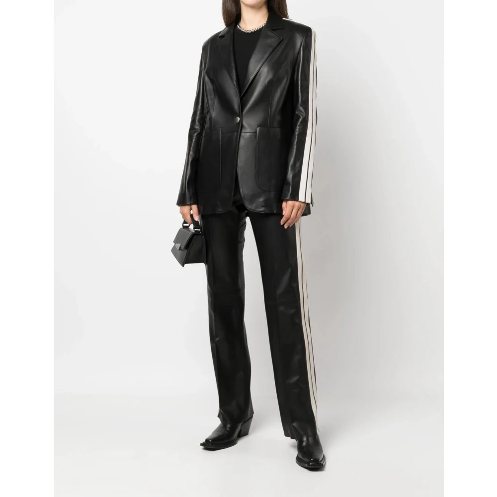 Palm Angels Zwarte Leren Track Blazer Black Dames