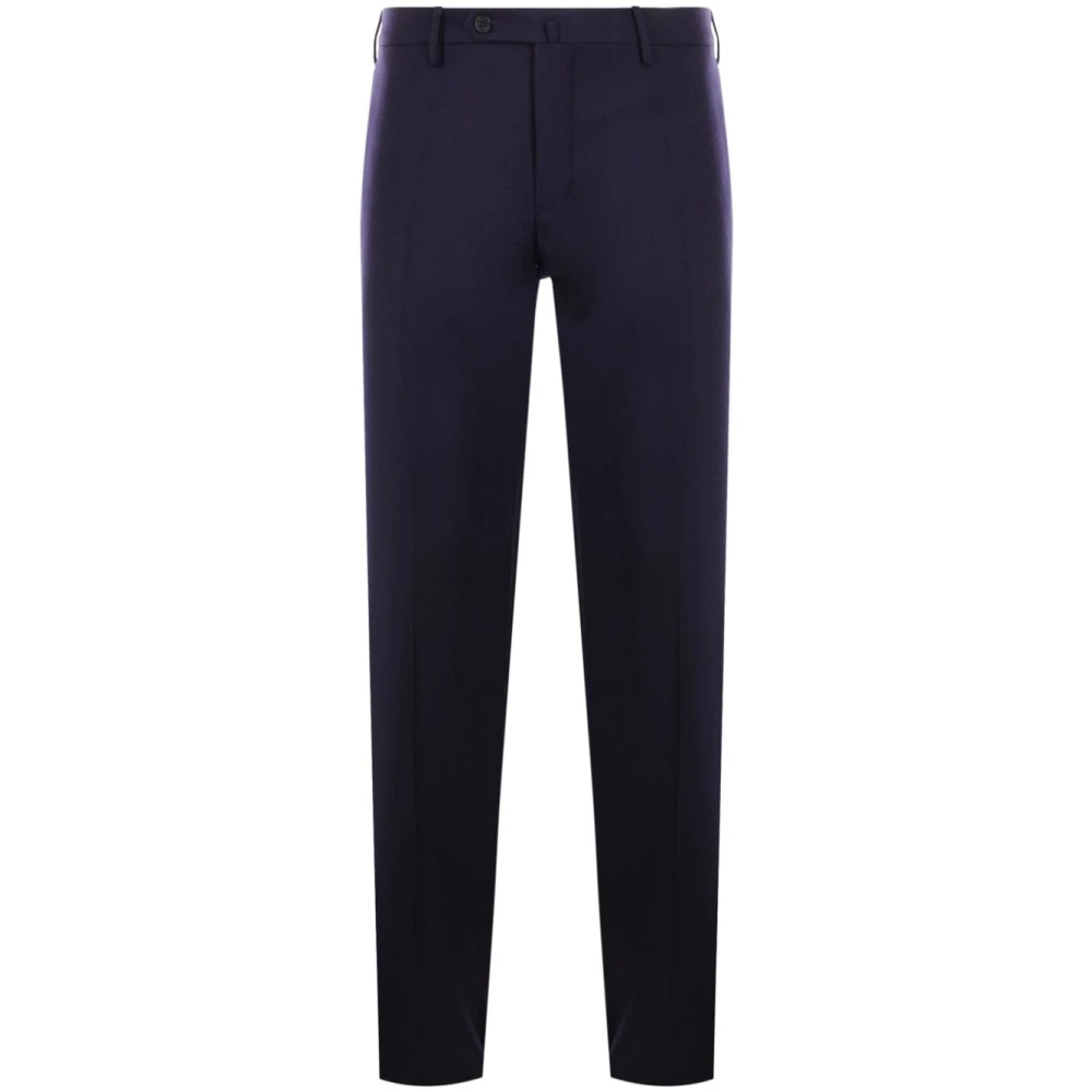 Incotex Blauwe Wollen Broek Rechte Pijp Blue Heren