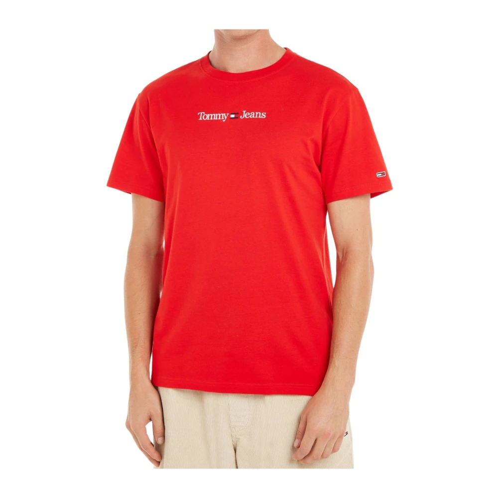 Tommy Jeans Men's Red T-Shirts,, Classic Linear Cotton T-Shirt 2XL