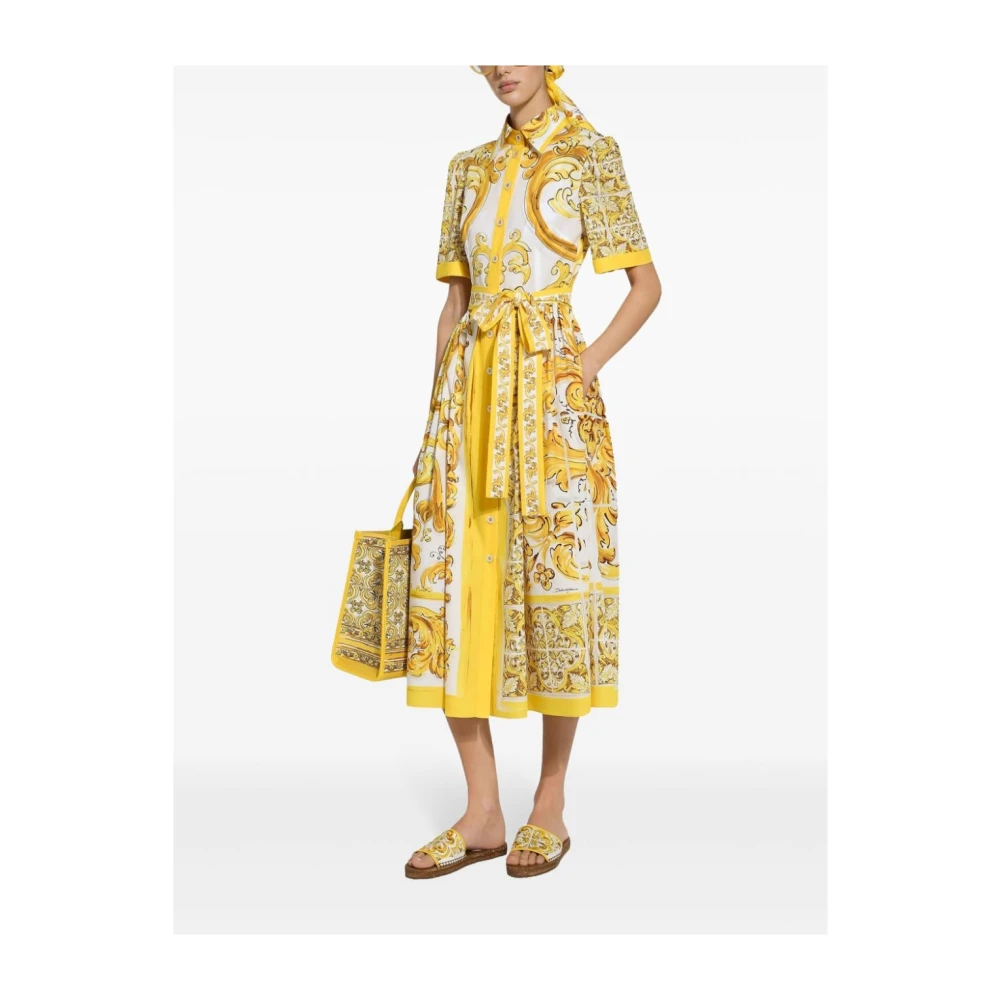 Dolce & Gabbana Majolica Print Gele Jurk Yellow Dames