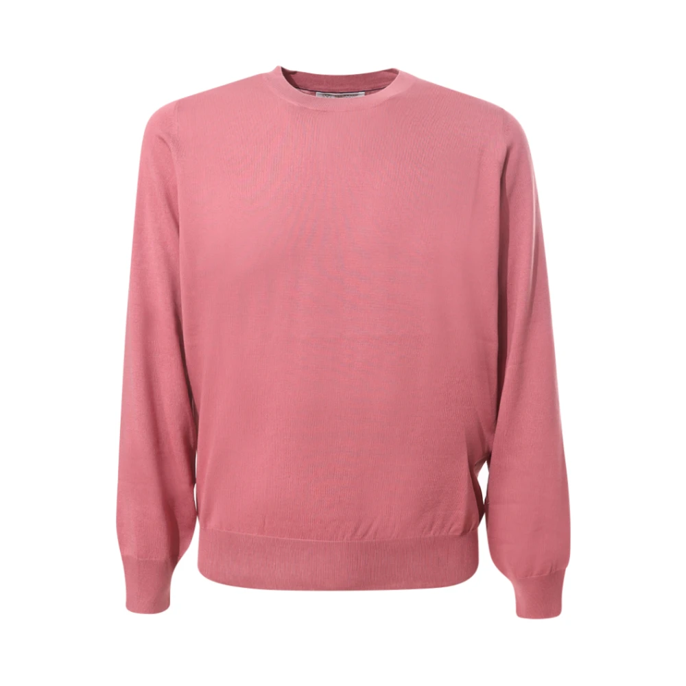 BRUNELLO CUCINELLI Katoenen Crew-neck Sweater met Ruffle Pink Heren