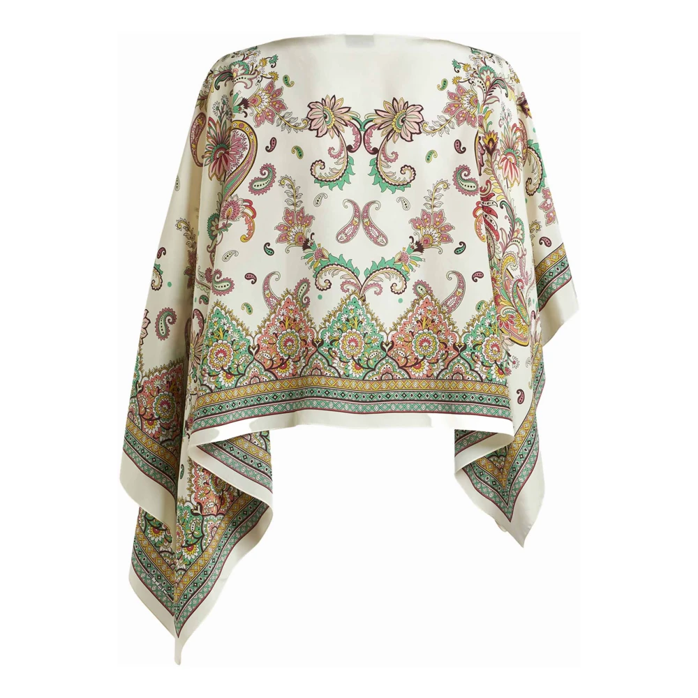 ETRO Witte Bloemen Paisley Zijden Poncho Multicolor Dames