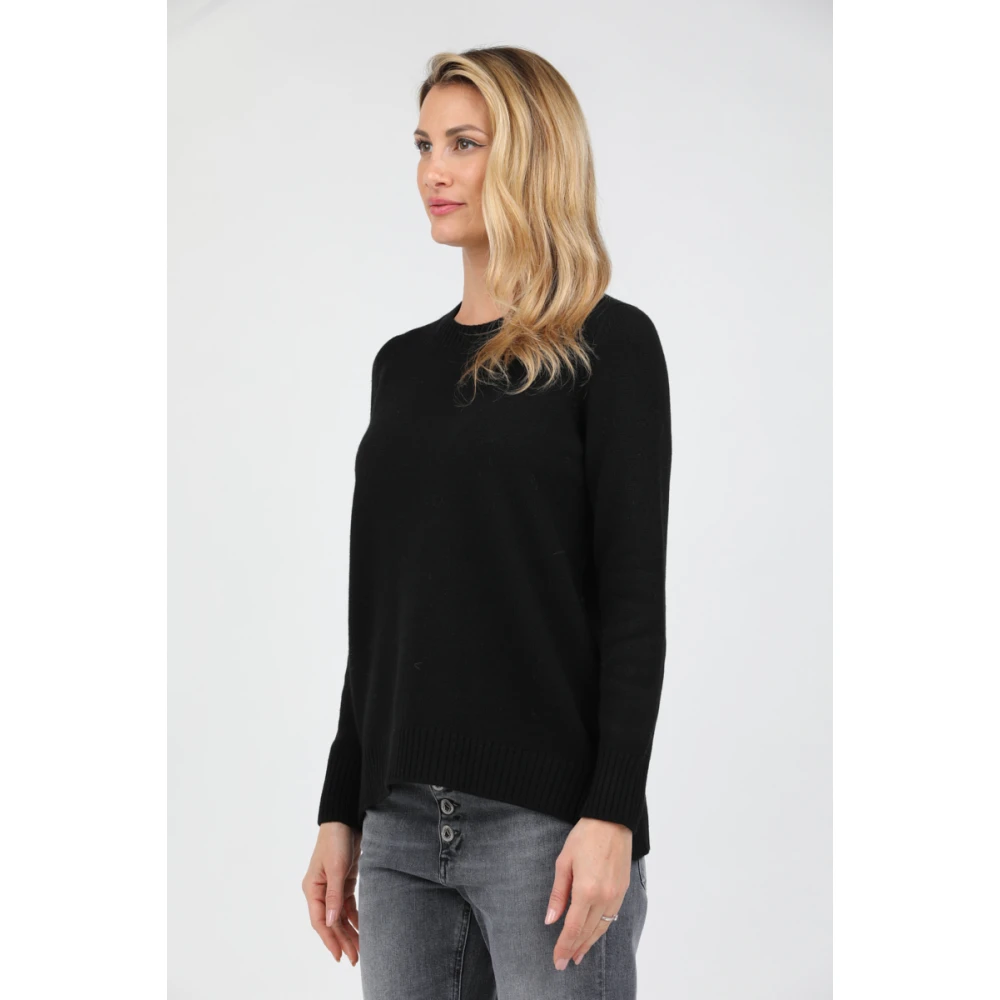Gran Sasso Geribbelde trui met ronde hals Black Dames