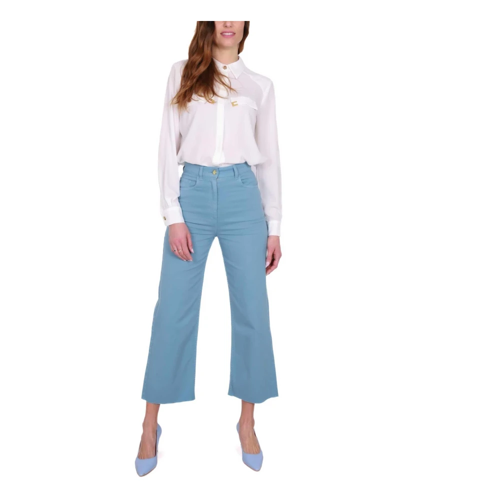 Elisabetta Franchi Hoge taille uitlopende katoenen jeans Blue Dames