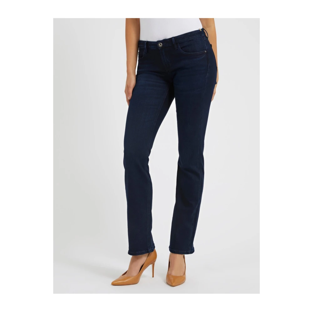 Guess Donker Denim Straight Leg Broek Blue Dames