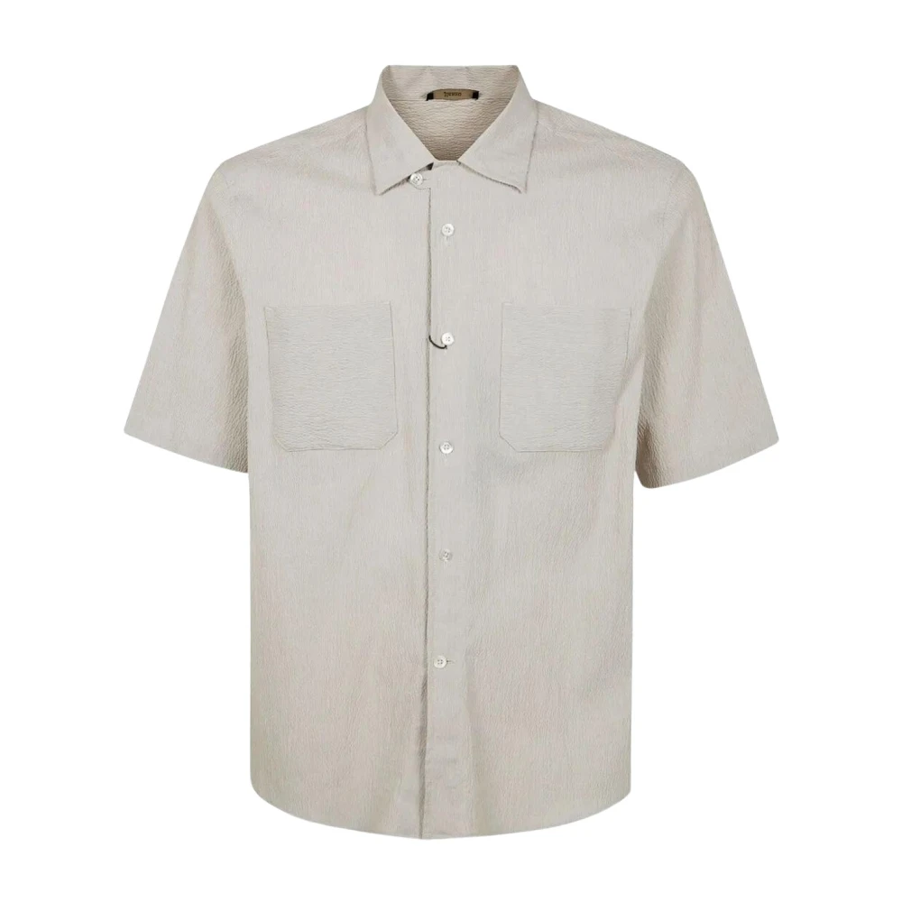 Herno Beige Texturerad Kortärmad Skjorta