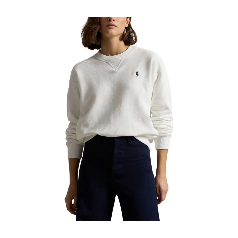 Polo Ralph Lauren Women's White Sweatshirts, Xs, Light Fleece Crewneck Jumper