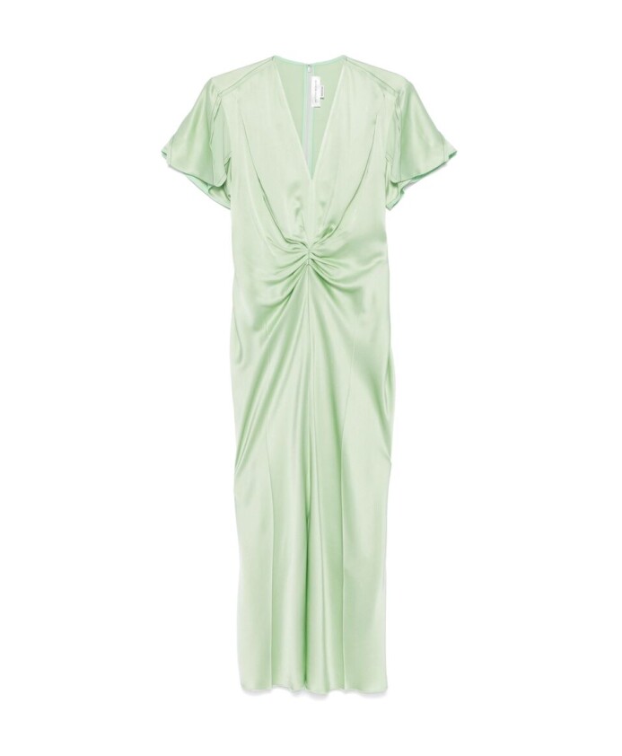 groene-geplooide-korte-mouw-jurk