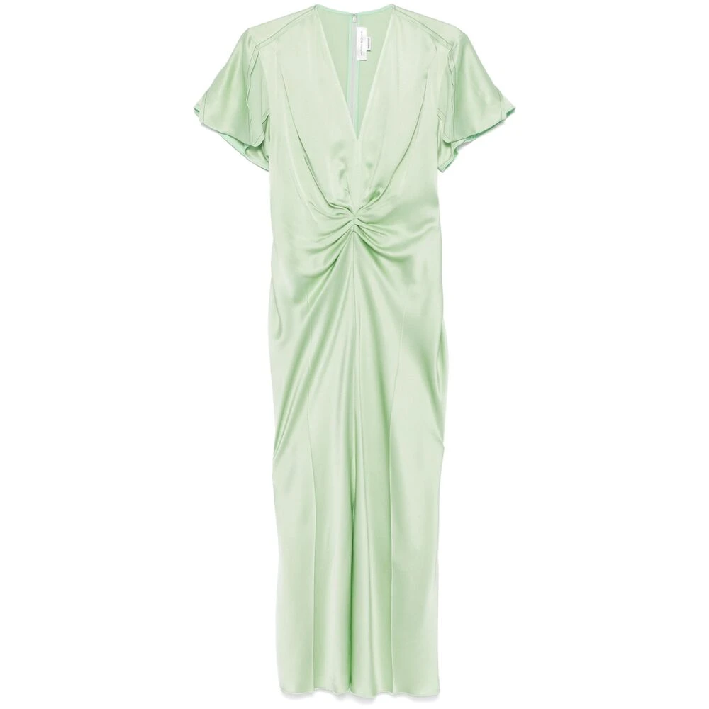 Victoria Beckham Groene Geplooide Korte Mouw Jurk Green Dames