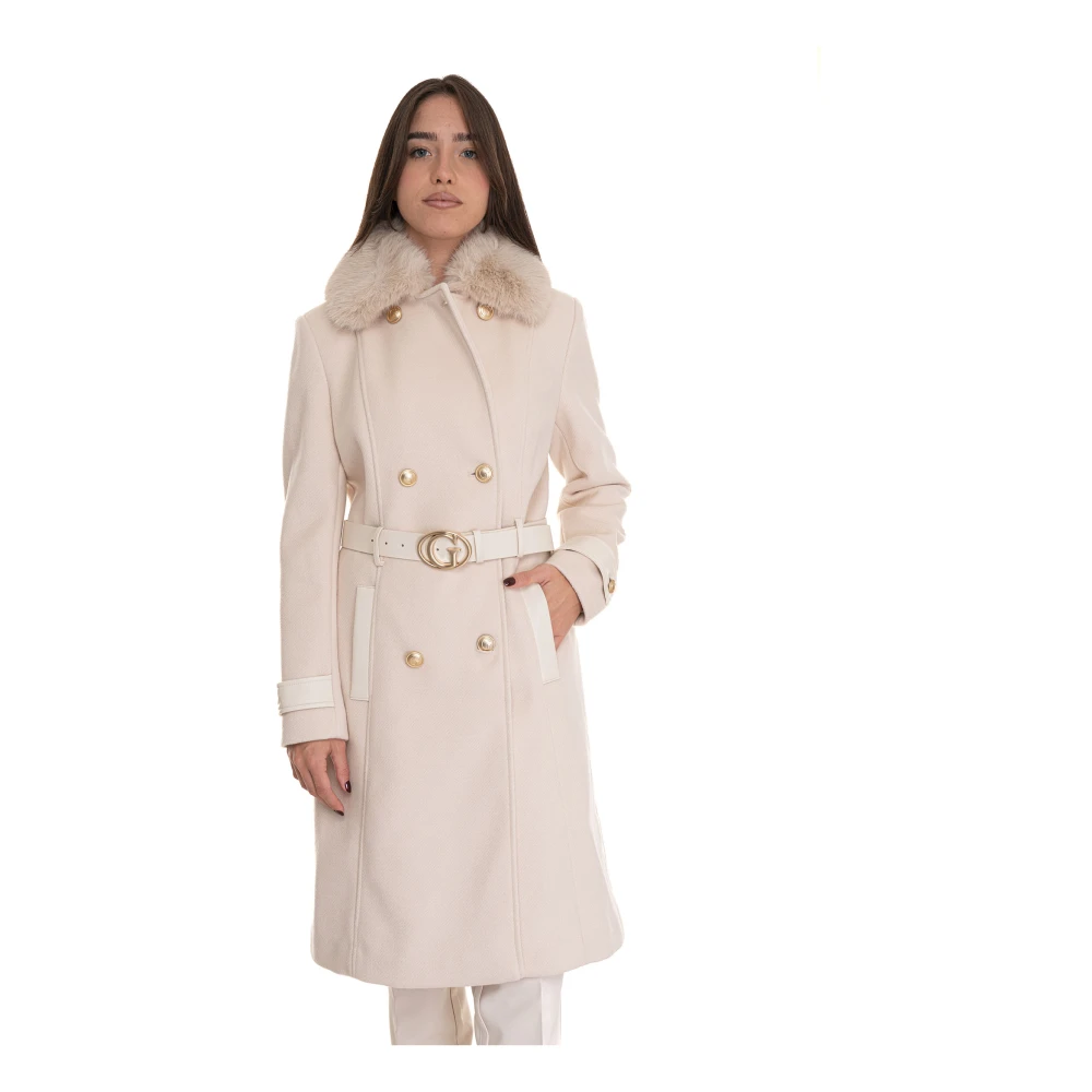 Guess Double-breasted jas met afneembare nepbont Beige Dames