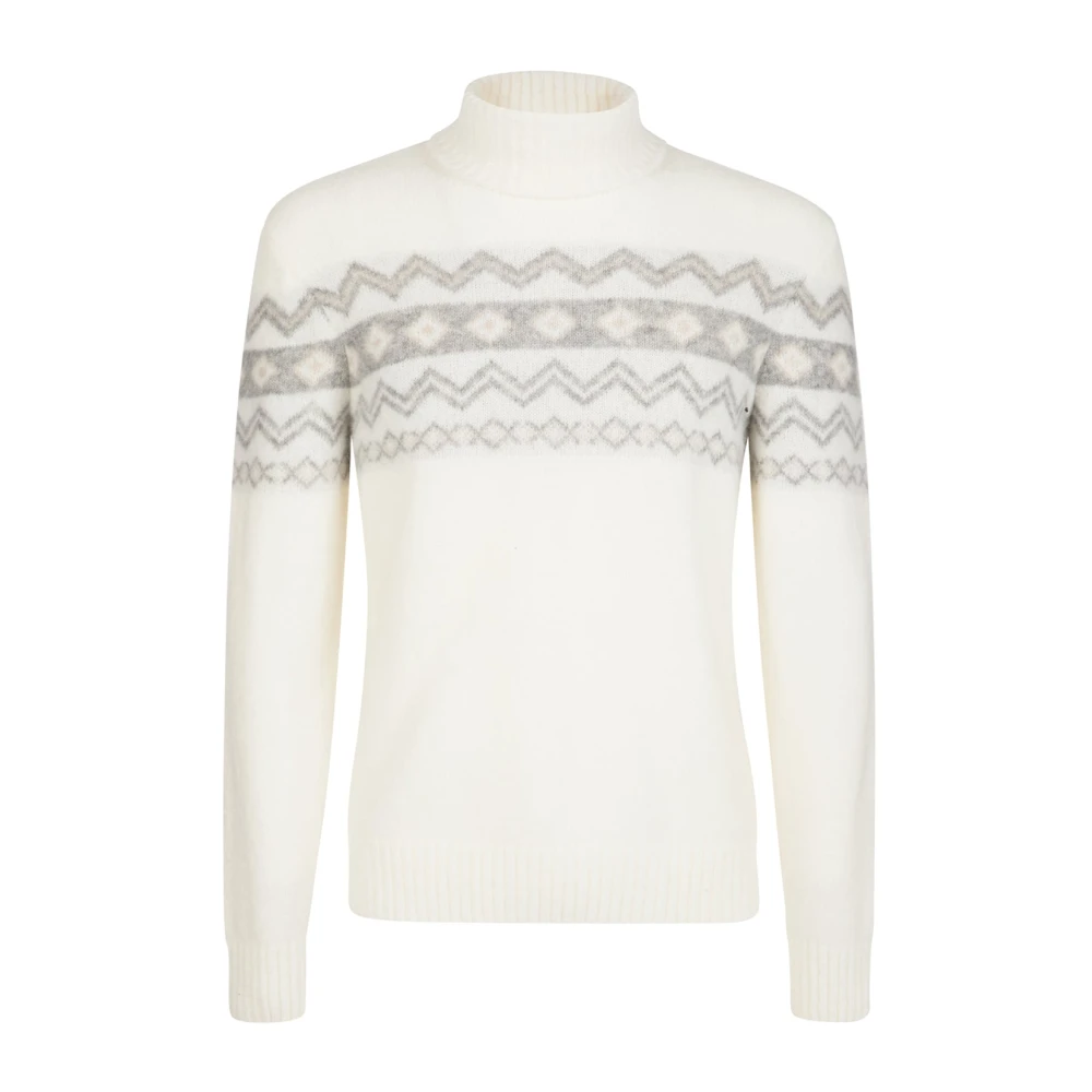 Eleventy Men's White Geometric Jacquard Cashmere Silk Jumper - Turtlenecks - 2XL - Knitwear