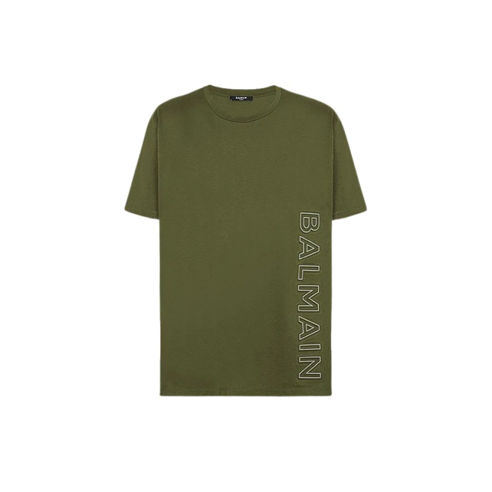 Balmain Reflecterend Logo Katoenen T-Shirt Green Heren
