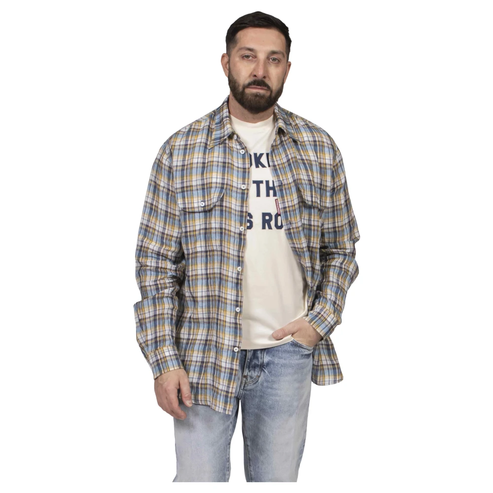 Dsquared2 Men's Multicolor Casual Shirts, M, Canadian Vintage Linen Shirt