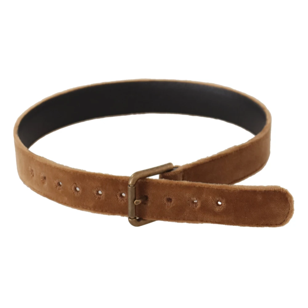 Dolce & Gabbana Elegante Leren Riem met Gegraveerde Gesp Brown Dames