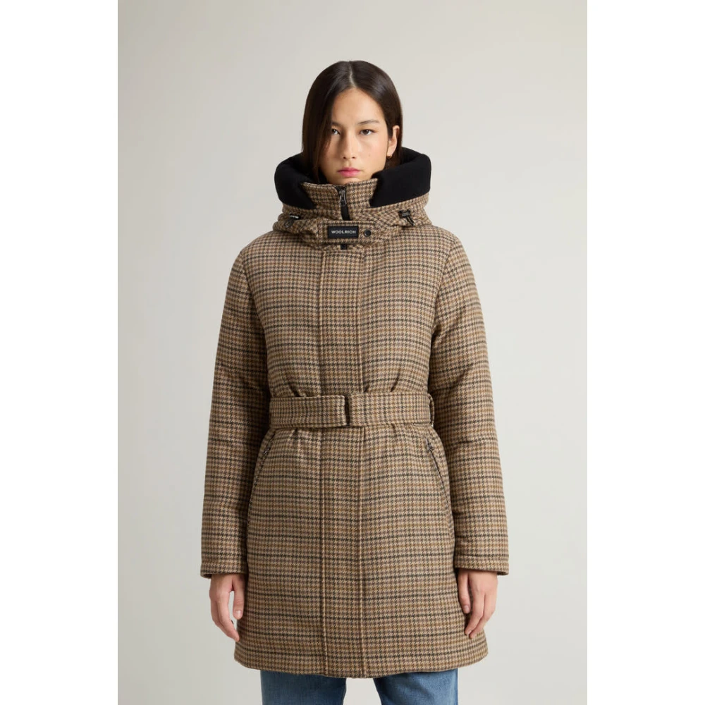 Woolrich Groene Pied De Poule Parka Jas Brown Dames