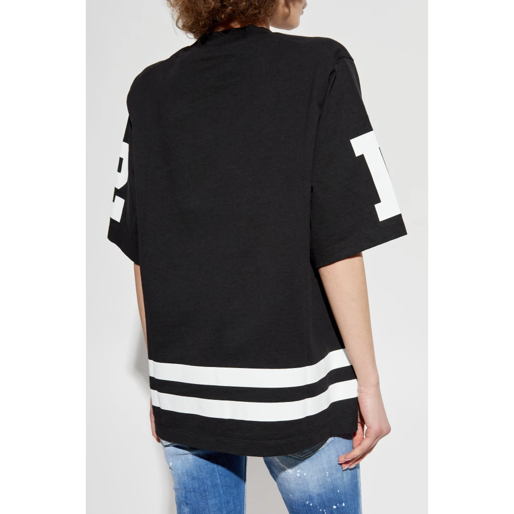 Dsquared2 T-shirt met logo Black Dames