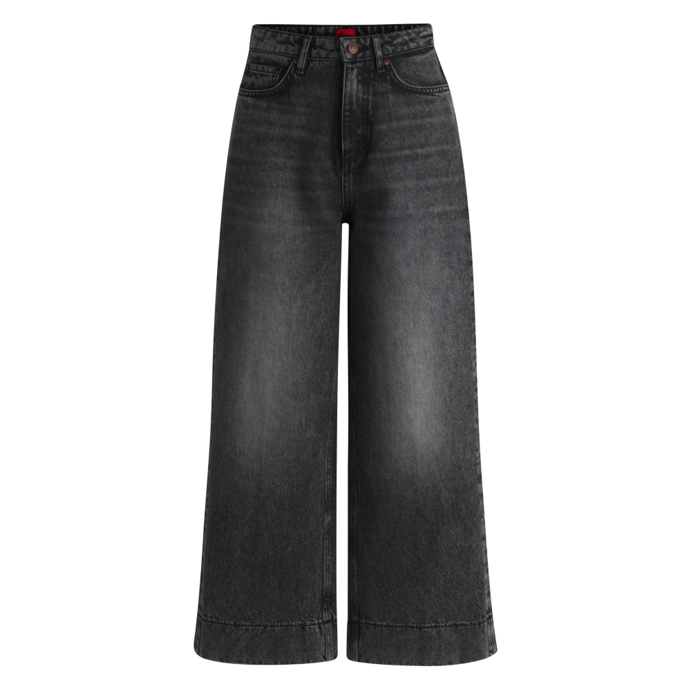 Hugo Boss Hoge taille wijde pijp jeans met gebruikte effecten Black Dames