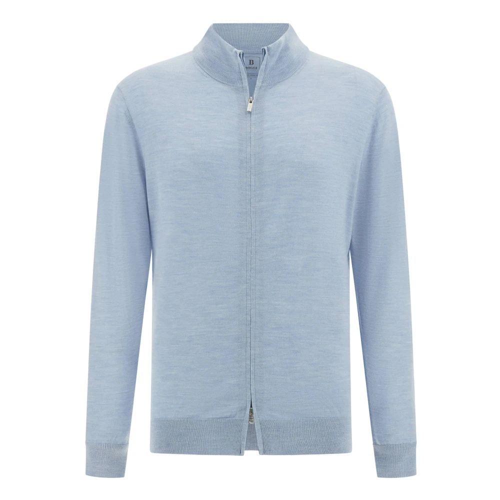 Boggi Milano Merino Wol Full Zip Trui Blue Heren