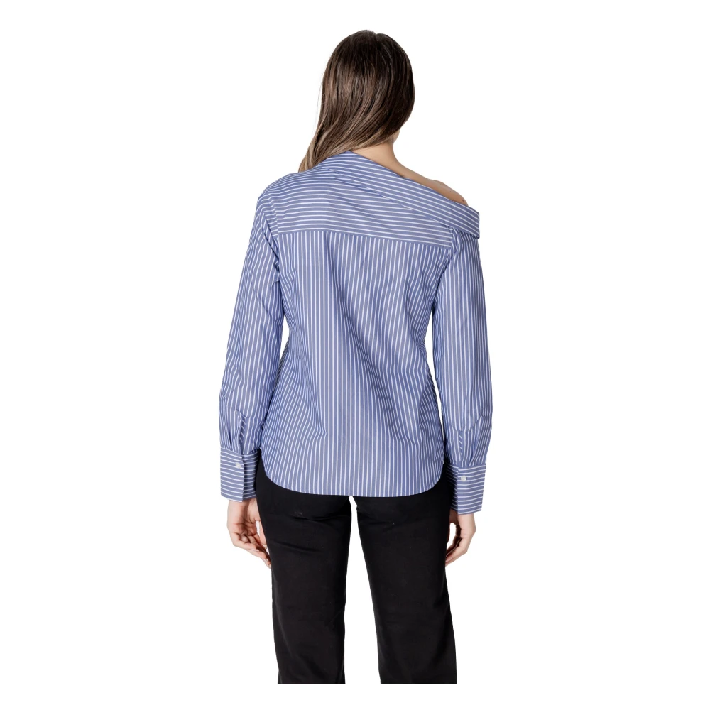 Only Blauw Gestreepte Boothals Shirt Blue Dames