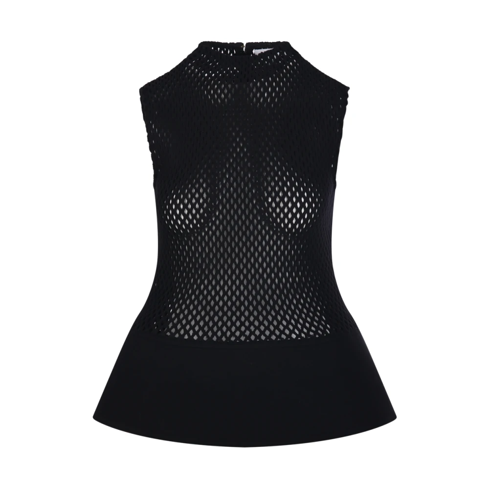 Alaïa, Round-neck Knitwear, female, Black, Size: XS Ruffle Hem Top