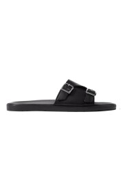 Schwarze Leder Monkstrap Sandalen