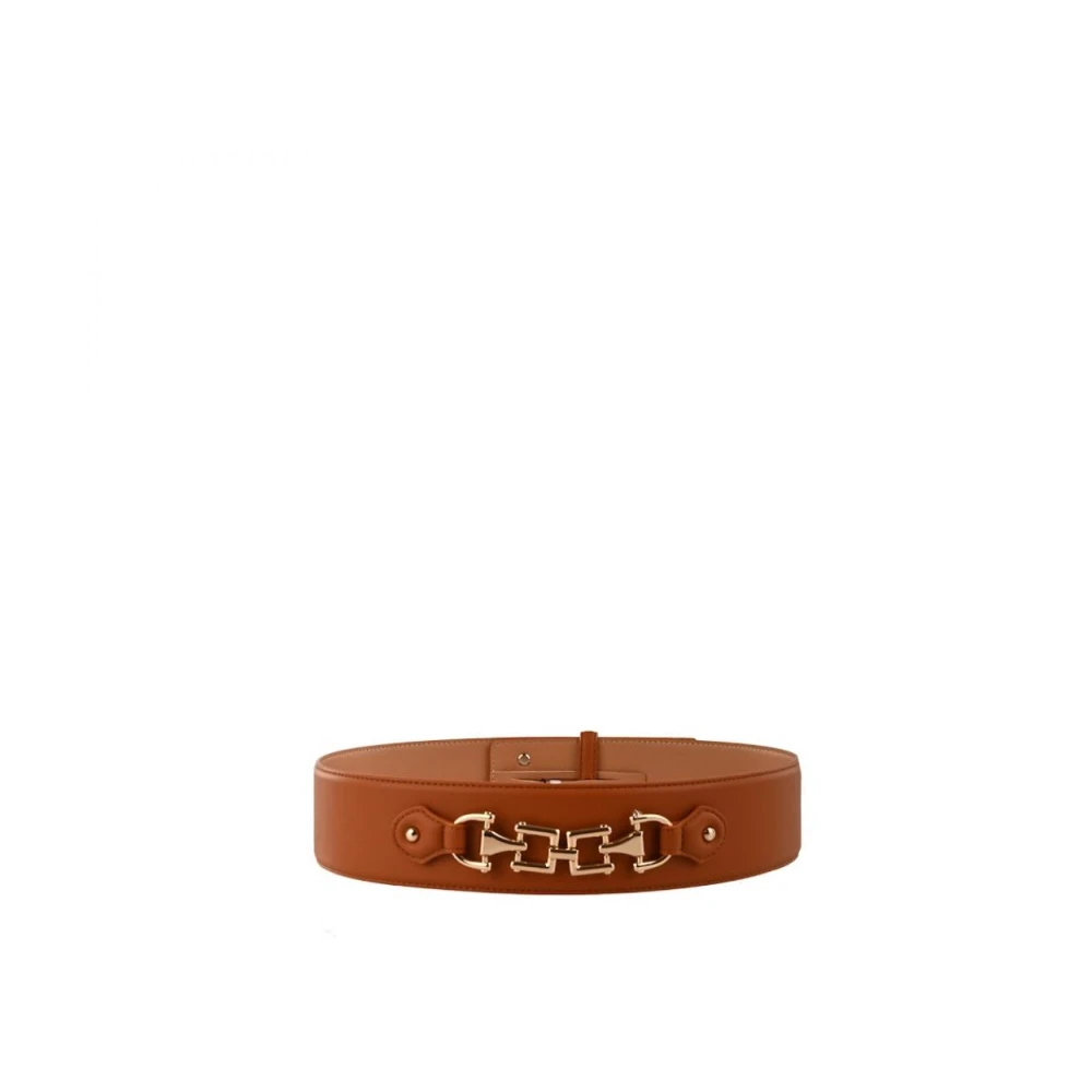 Elisabetta Franchi Logo Riem van Zwart Leer Brown Dames