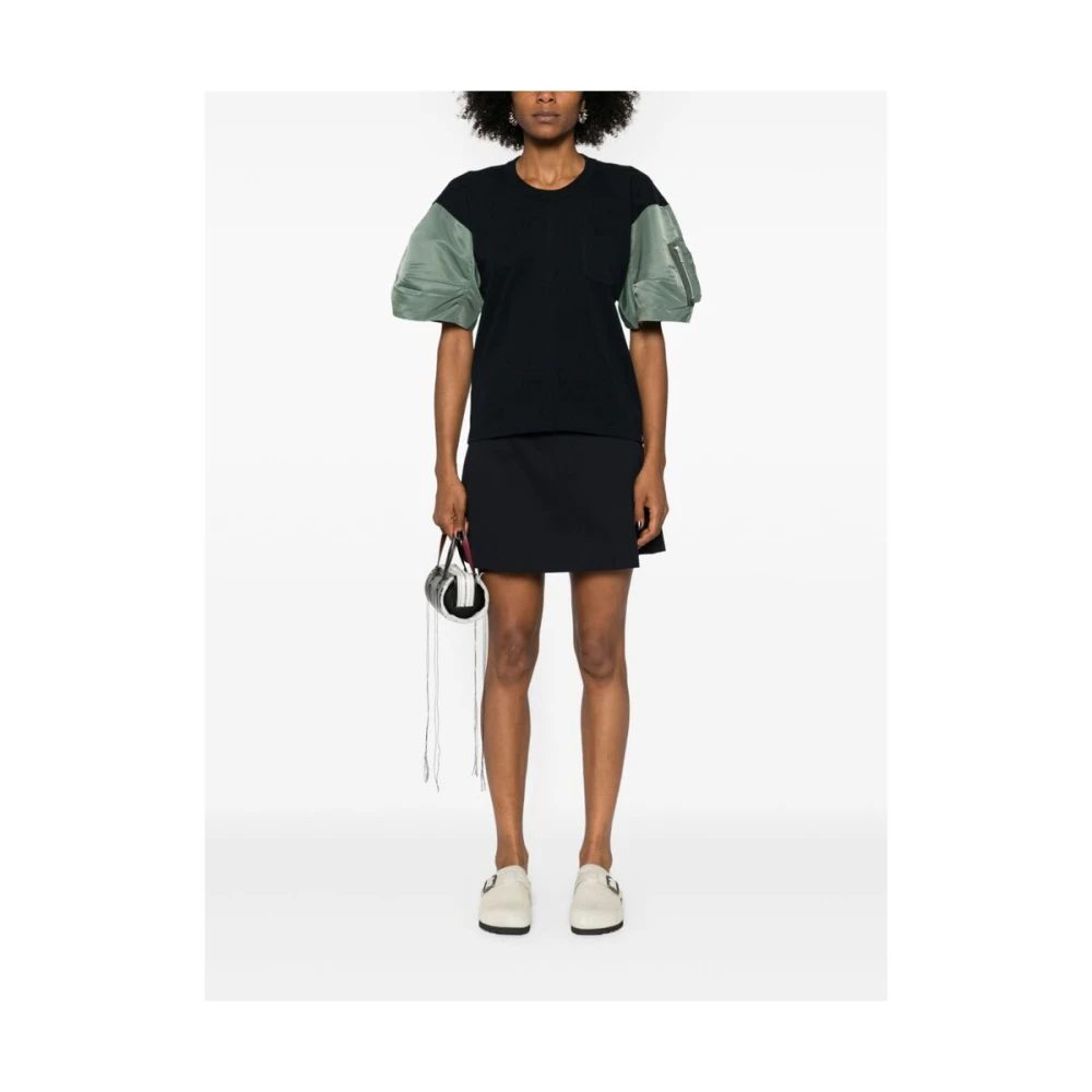 Sacai Gepaneelde Twee-Tint Ronde Hals T-shirt Blue Dames