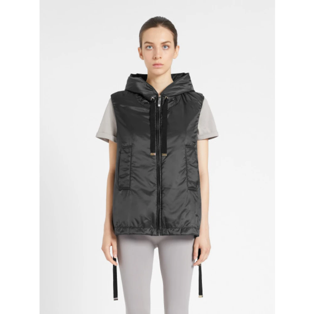 Max Mara Waterafstotende canvas gilet met capuchon Black Dames