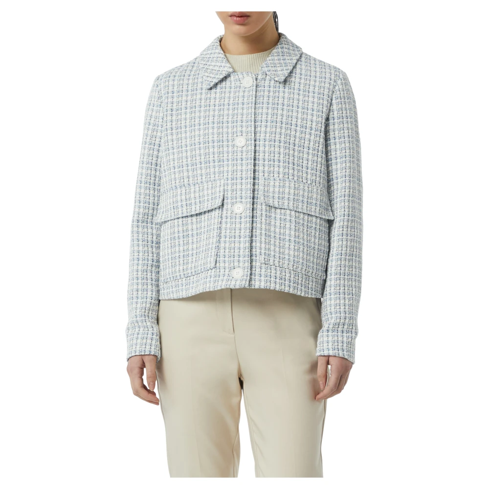 comma Korte Tweedjas Casual Look Blue Dames