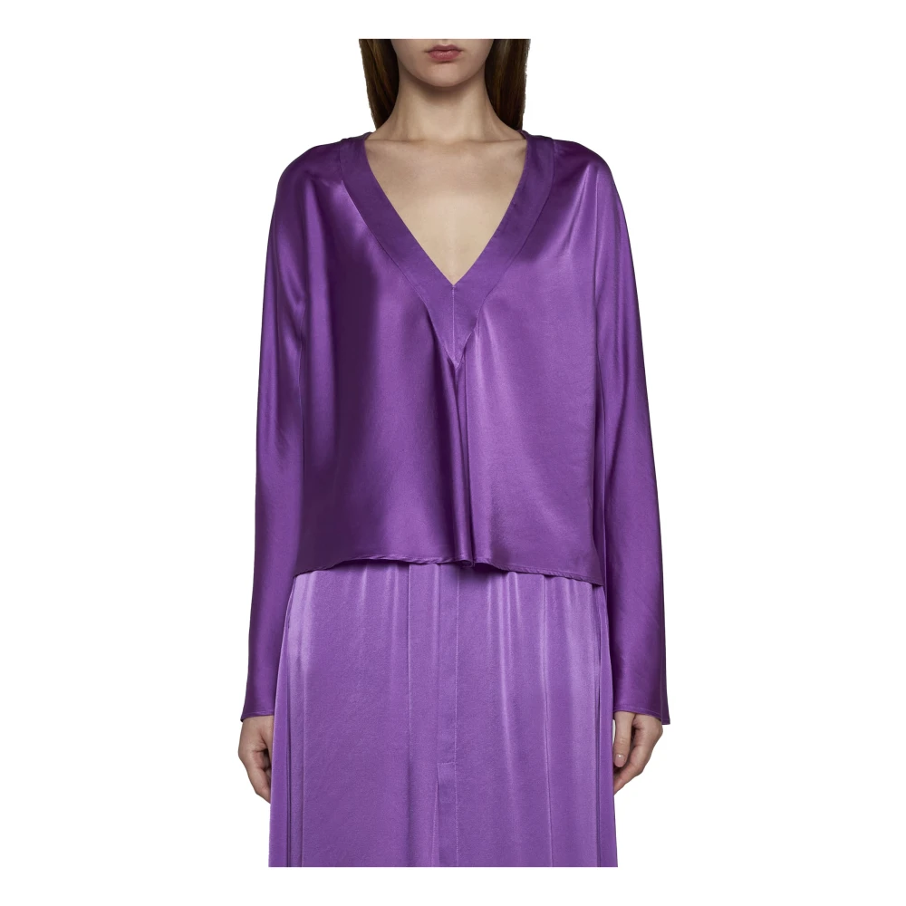 Forte Satijnen afwerking V-hals Flare manchetten Purple Dames