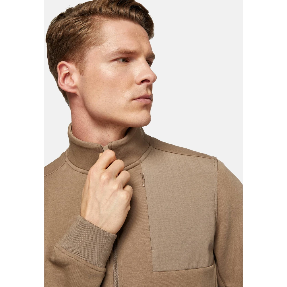Boggi Milano Full-Zip Hoodie in Lichtgewicht Katoenen Scuba-Mix Beige Heren