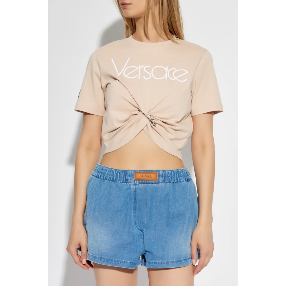 Versace T-shirt met logo Beige Dames