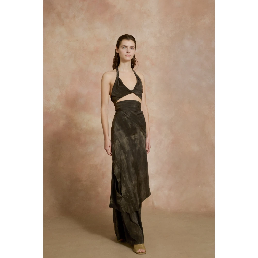 Cortana Stropdas zwart en groen gemêleerde zijden stretch top Black Dames