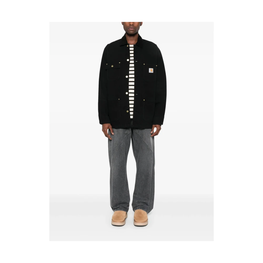 Carhartt WIP Zwarte Ribfluwelen Kraag Knoopjas Black Heren