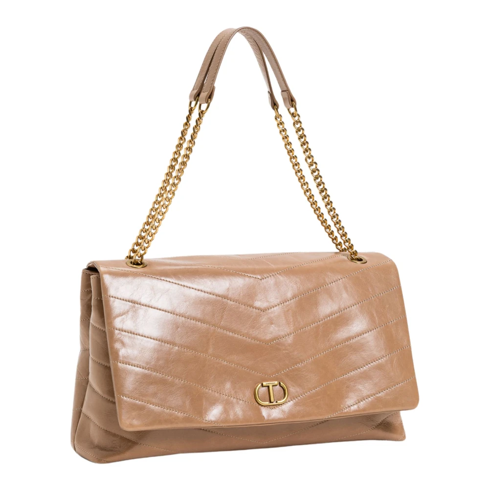 Twinset Beige leren schoudertas met ketting Beige Dames
