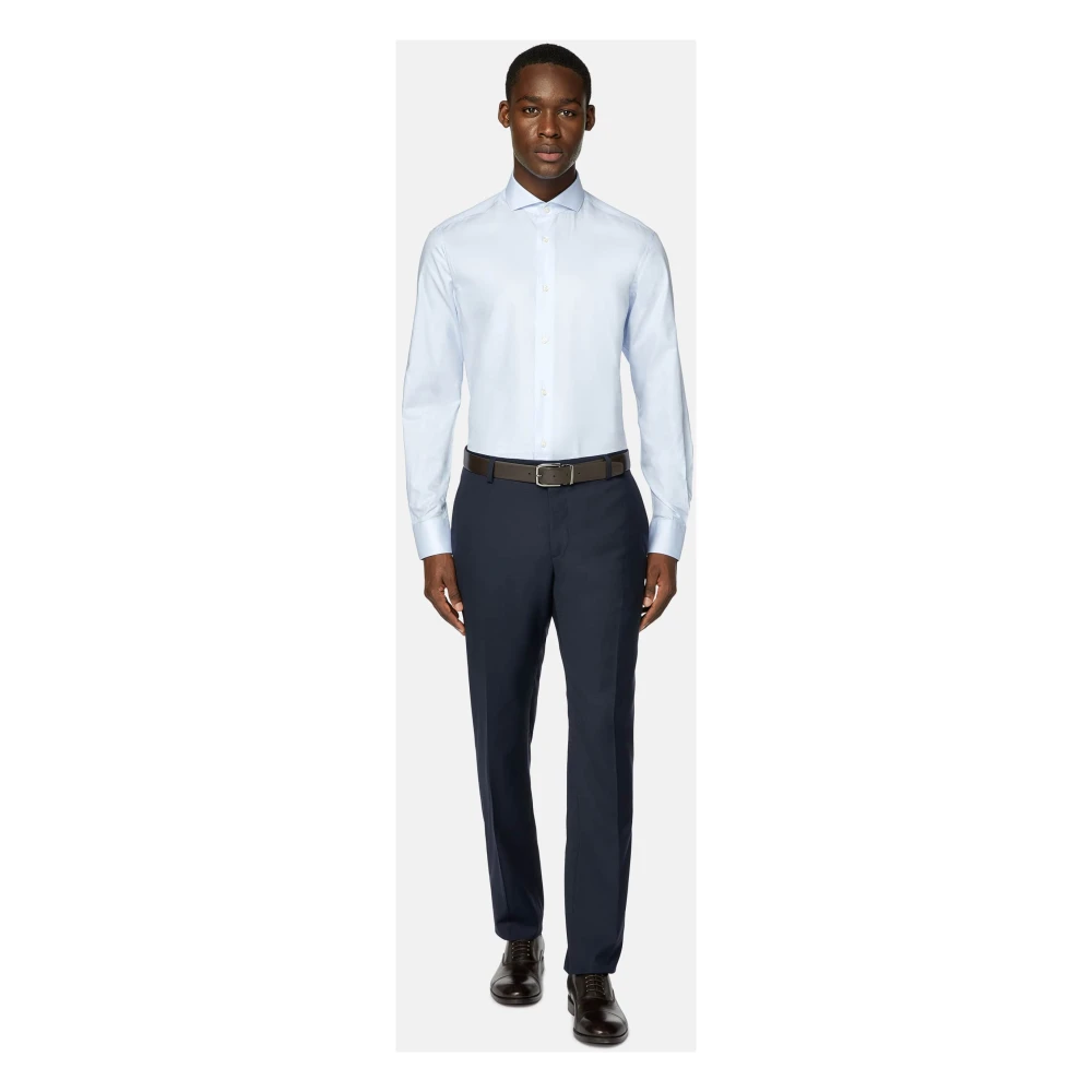Boggi Milano Slim Fit Katoen Dobby Overhemd Blue Heren