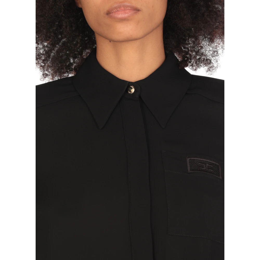 Elisabetta Franchi Zwarte Viscose Shirt met Kraag Black Dames