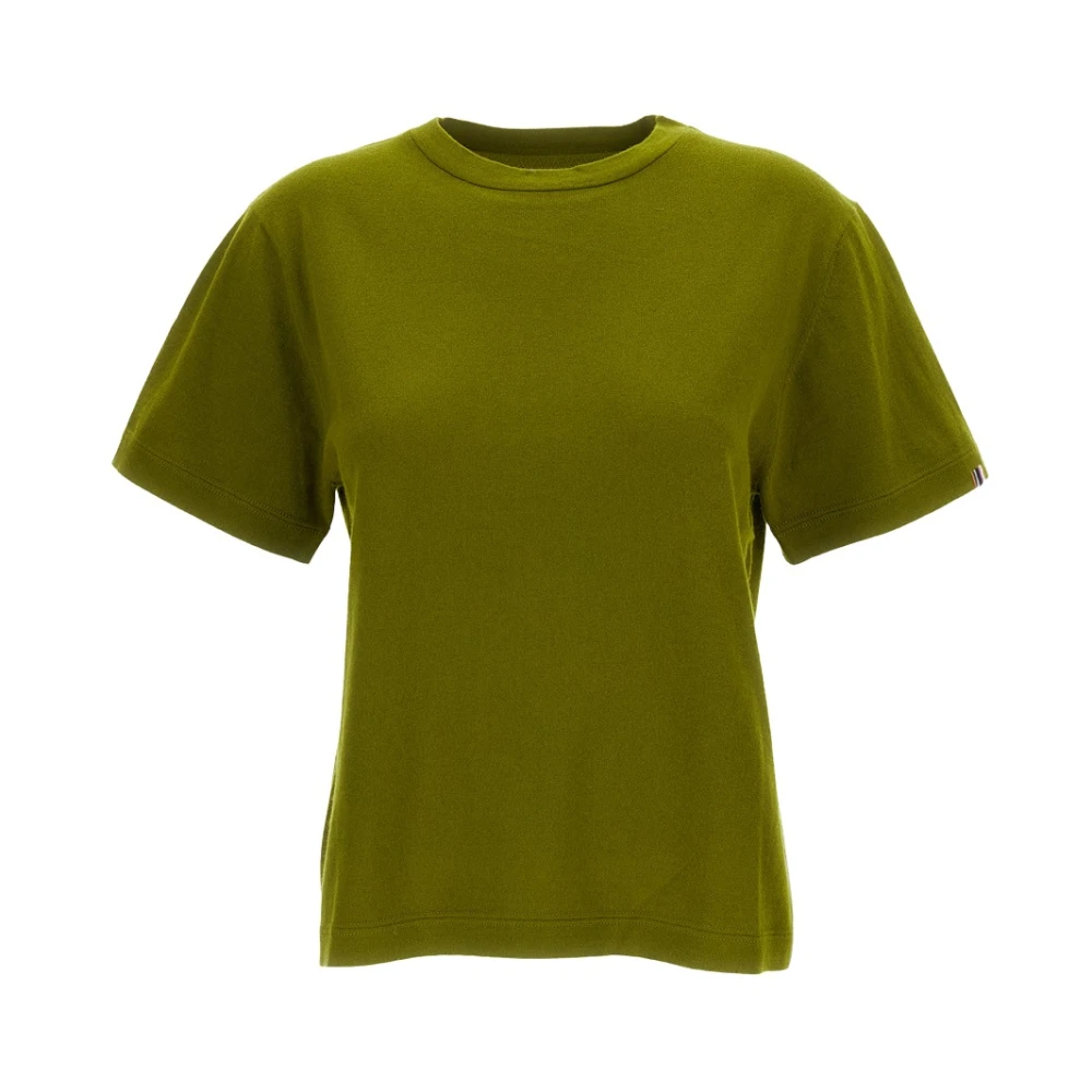 Extreme Cashmere Women's Green Round-Neck Knitwear, One Size, Crew Neck Cotton-Cashmere T-Shirt