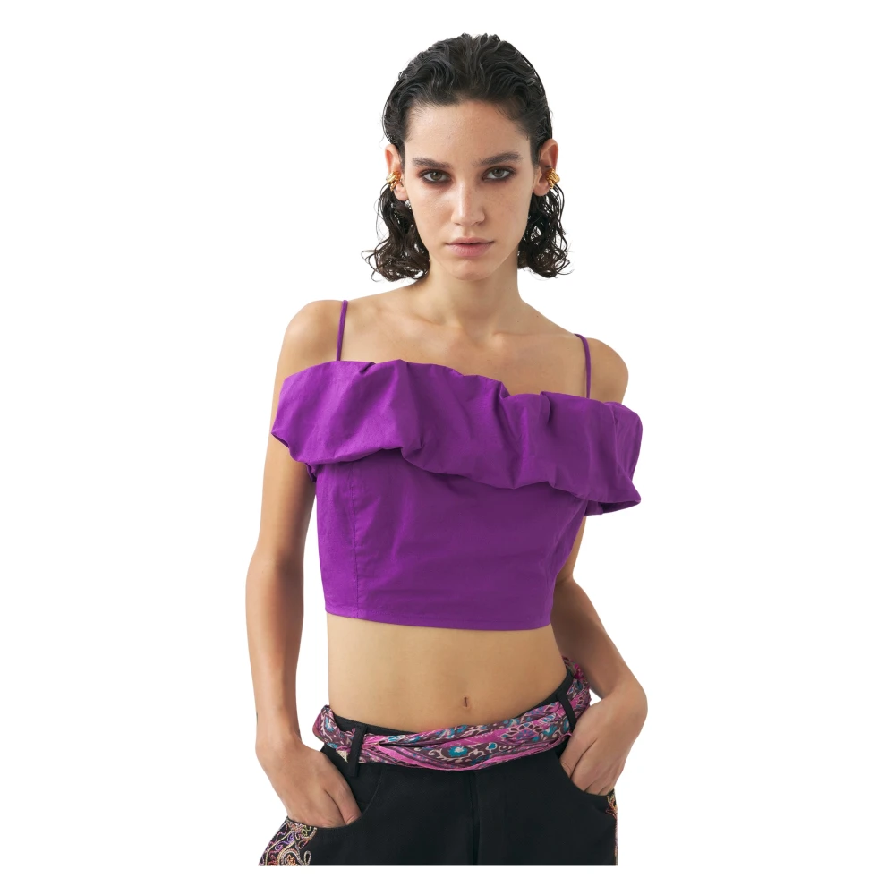 Antik batik Strapless Katoenen Poplin Crop Top Purple Dames
