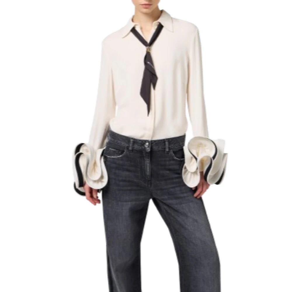 Elisabetta Franchi Gerimpeld Georgette Shirt met Twill Sjaal Beige Dames