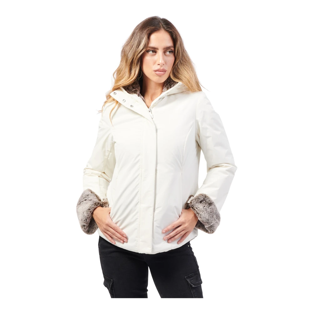 Suns Witte technische jas met imitatiebontvoering White Dames