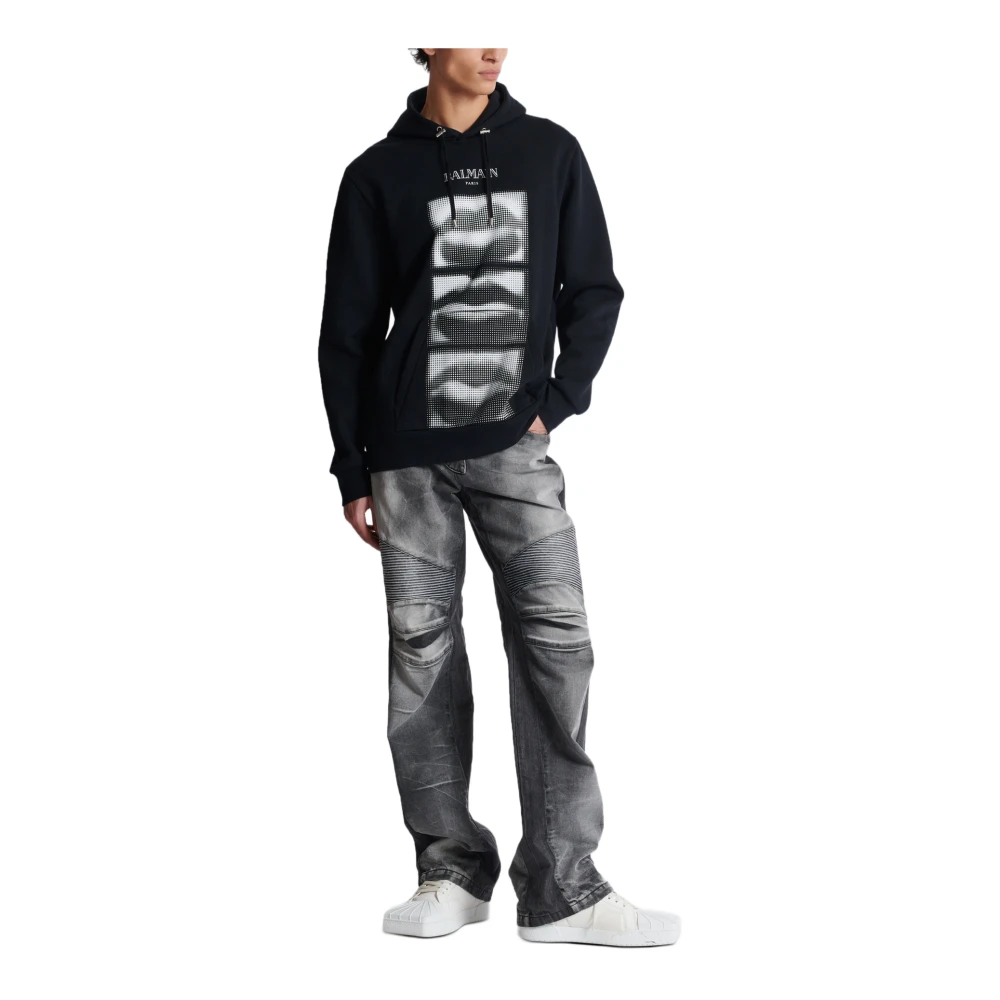 Balmain Hoodie met vintage lippenprint Black Heren