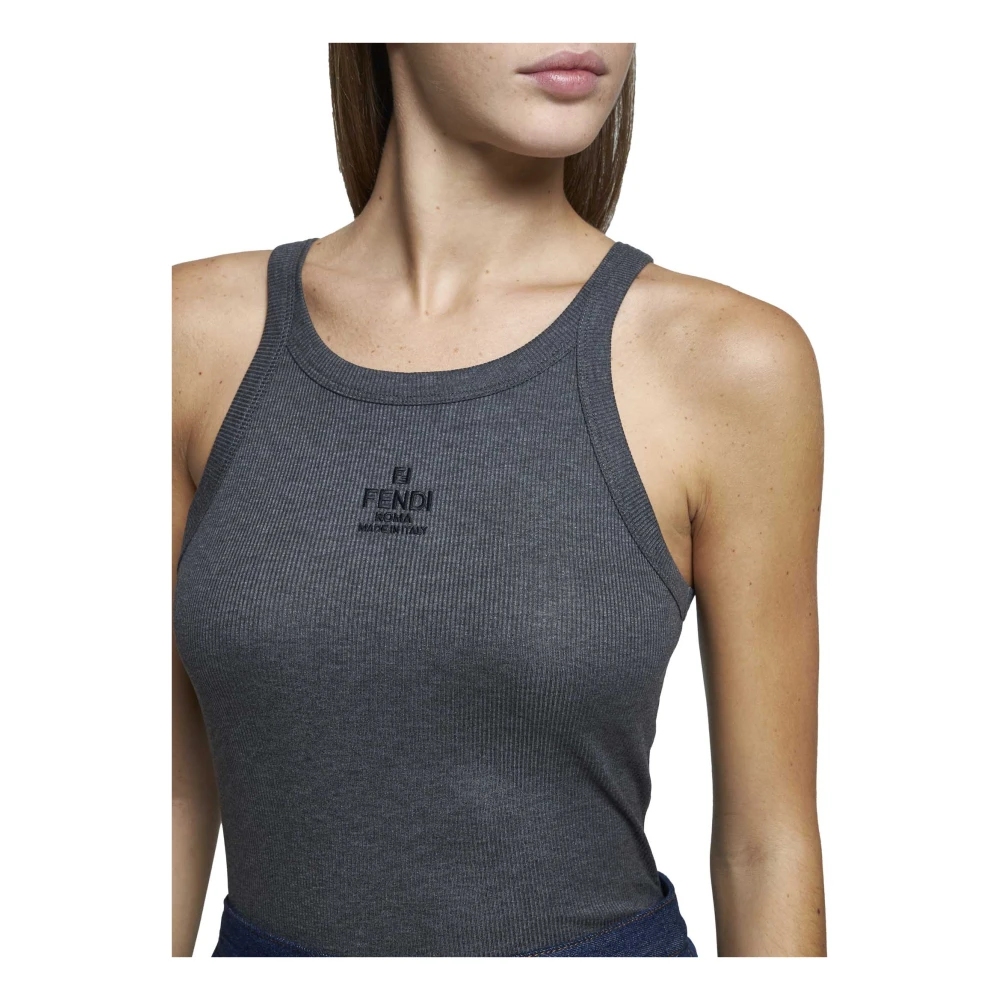 Fendi Grijze Geribbelde Tanktop Gray Dames