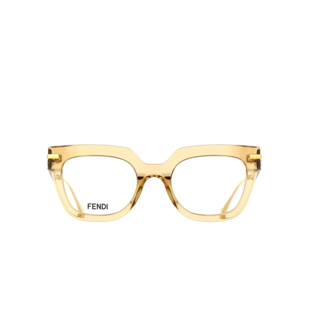 Fendi Beige Transparenta Cateye Glasögon med Guld Detaljer Beige, Dam