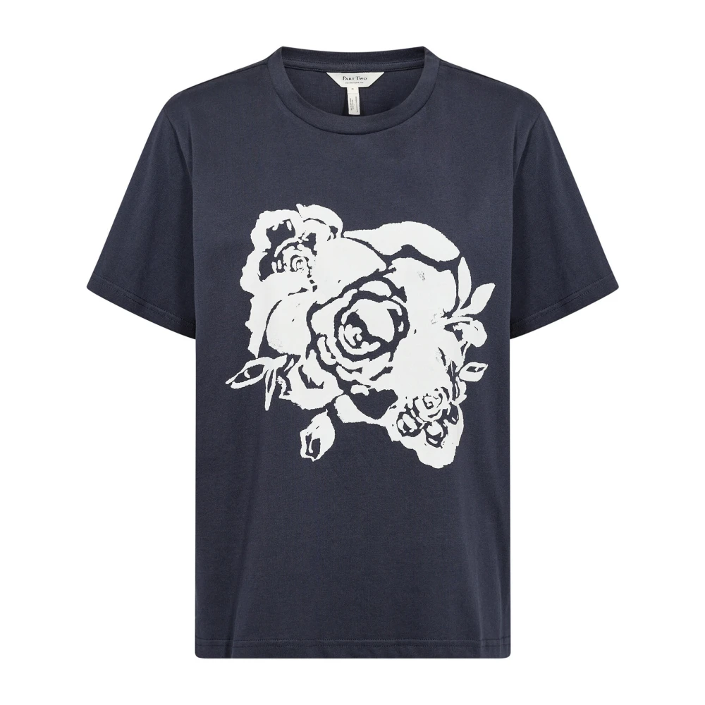 Part Two Navy Rose Print Tee Blue Dames