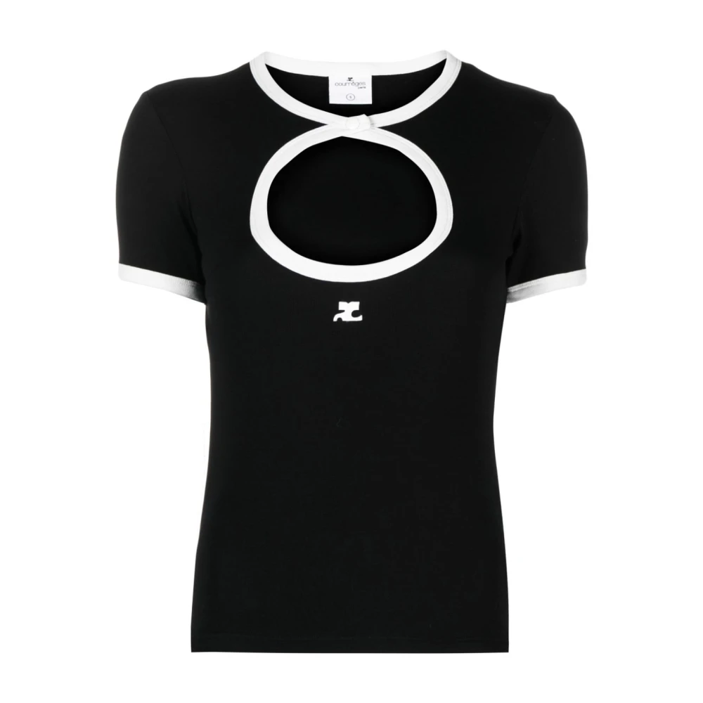 Courrèges Geperforeerd Zwart Logo T-shirt Black Dames